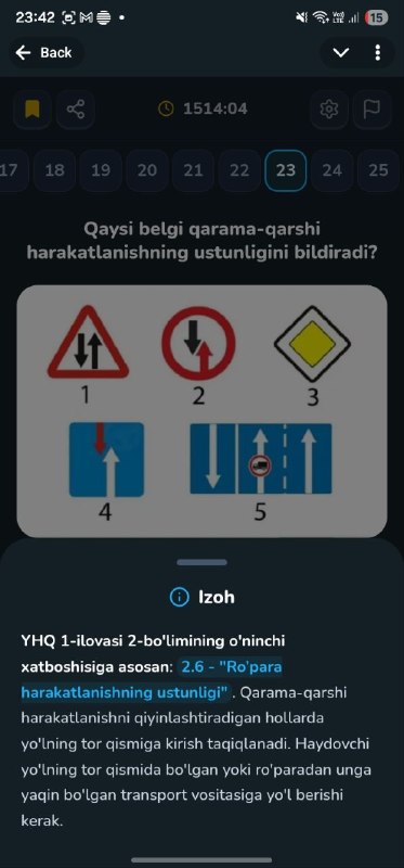 YHQ bandiga havola bilan ustunlik belgilari haqidagi savol izohi