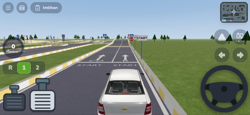 Oson Prava 3D avtodromi: start chizigʻi, ekranda rul va pedallar